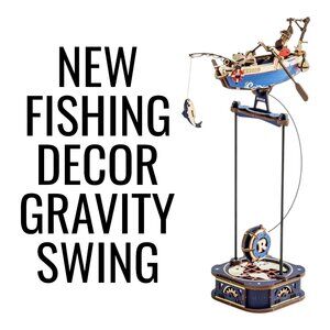 Wooden Nautical Fishing Desk Office Bookshelf Decor Gravity Swing Ocean Fisherma